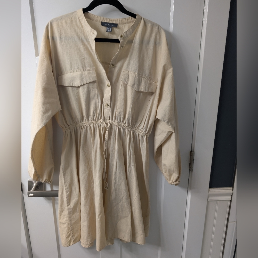 Primark Cream Long Sleeve Drawstring Shirt Dress,